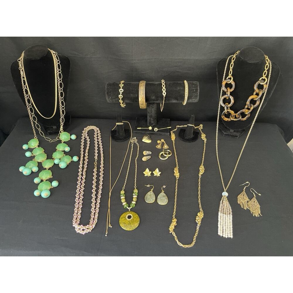 Vintage To Now Gold tone Jewelry Lot Necklace Bracelet Earrings Brooch